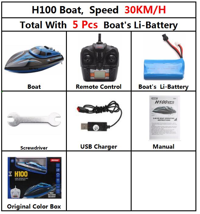 Upgraded 2.4GHz 4CH Remote Control RC High Speed Boat Skytech H100 Racing Speed Boat With LCD Screen Toys For Kids Children: 30kmH H100 5b Box