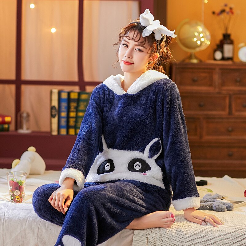 Korean Flannel Pajamas Winter Warm Couple Sleepwear Home Clothes Coral Fleece Thick Pyjamas Women Men Pijama Mujer: 2 / M