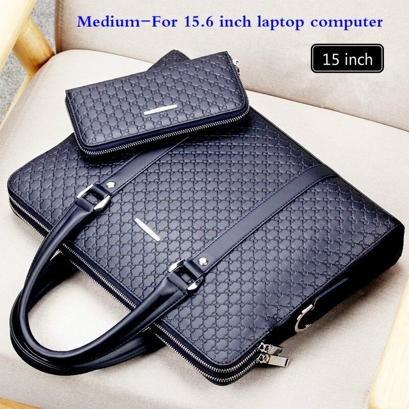 Volasss grande capacidade de couro dos homens maleta de negócios masculino sacos de ombro para o homem bolsas para portátil 15.6 "masculino: Blue with Wallet-15