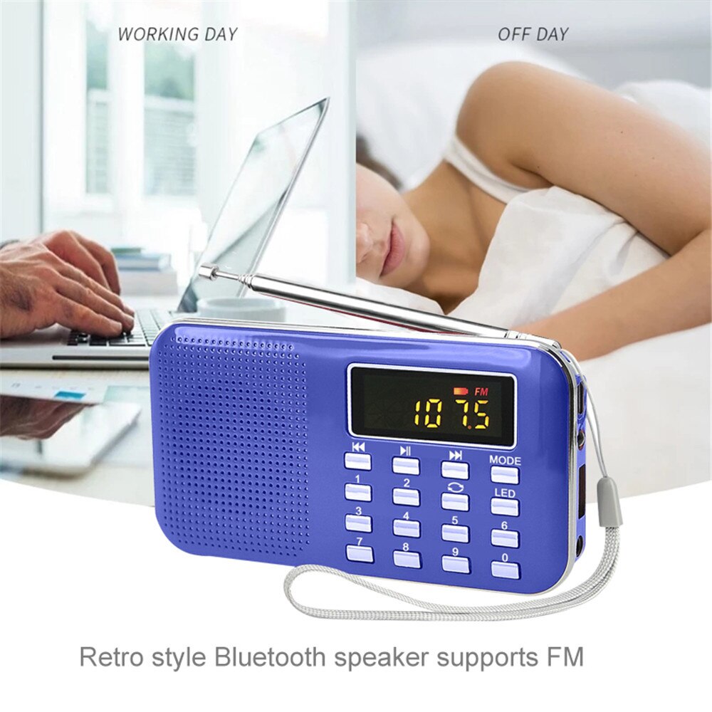 Mini L-218 Digital LCD MP3 Radio Speaker Player Support TF Card USB Portable Radio FM Speaker with LED Flashlight Function