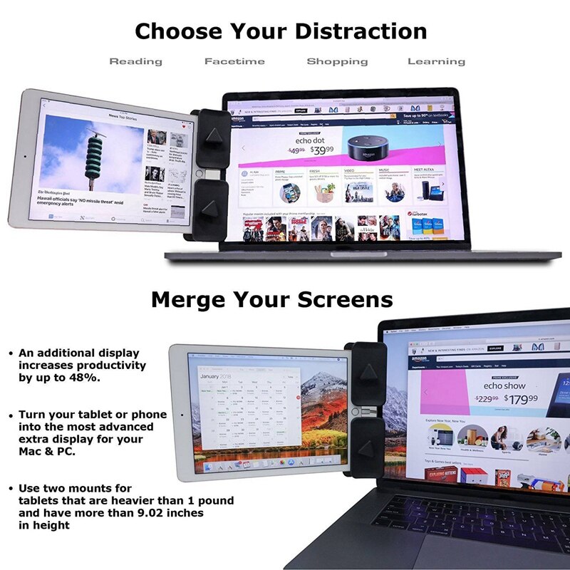 Side Mount Clip Voor Dual Monitor, Dual Display Ipad Monitor Mount En Tablet Stand Mount Voor Uw Laptop, instant Tweede Display