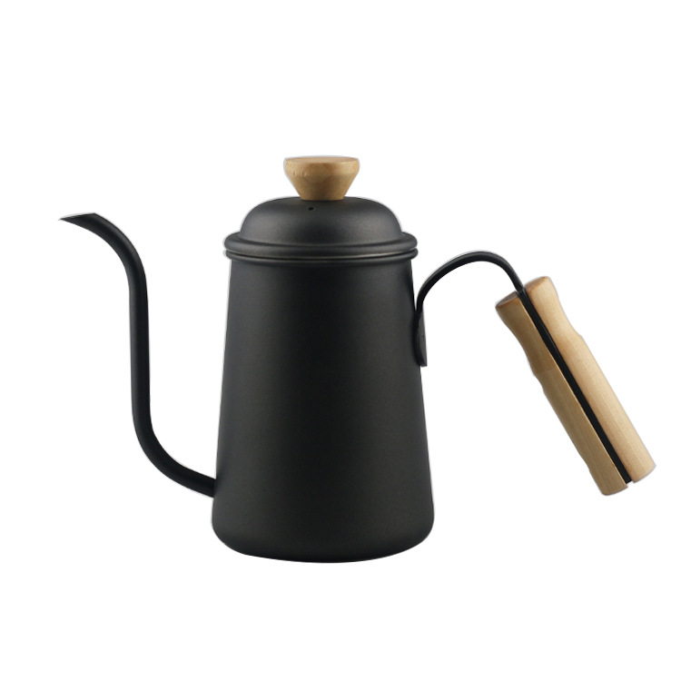 650ml Stainless Steel Gooseneck Drip Coffee Kettle Coffee Pot Long Spout Kettle Wood Handle Stovetop Espresso Pour Over Teapot: Black