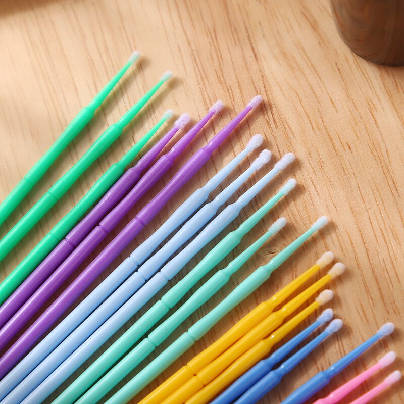 100 unids/lote cepillo de fibra sintética una desechables cepillo de pestañas Micro punta cepillo limpio hisopo de algodón