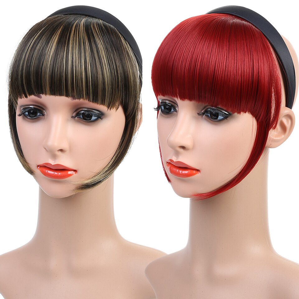 WTB-Cinta para La Cabeza corta y recta, flequillo con Clip en una pieza, para mujer, resistente al calor, negro sintético, flequillo Romo Natural