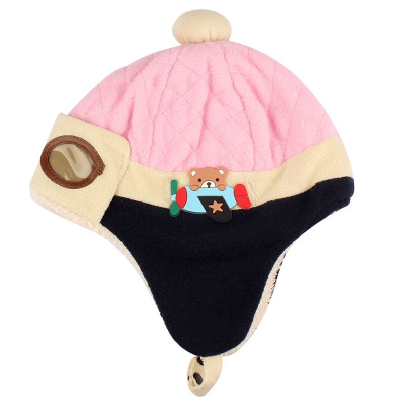 Winter Baby Kids Hoeden Lei Feng Cap Imiation Bont Jongen Meisje Winter Warm Glazen Beanie Pilot Haak Kind Oorklep Hoed katoen Blend: Pink