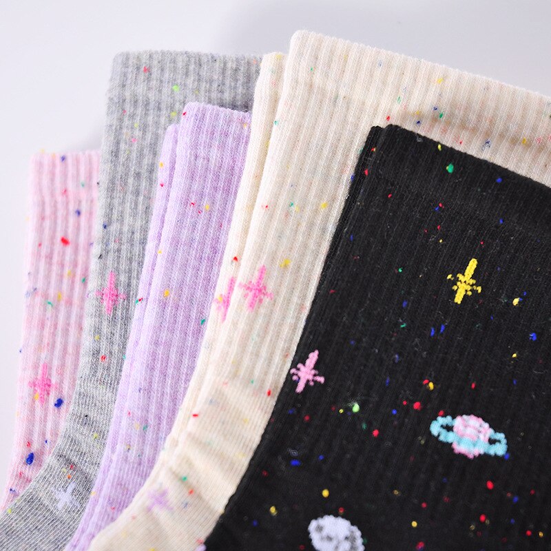 Japanese Moon Stars Universe Socks Harajuku Planet Point Yarn Funny Socks Women Warm Cute Novelty Femme Sokken Meias