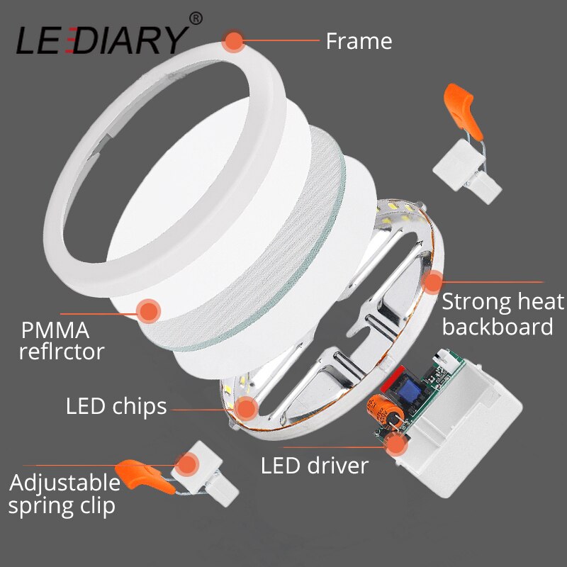 LEDIARY 100V-240V 6W 20W LED Spot Panel Light Cut Hole Adjustable 50mm to 210mm SMD Driverless Downlights Recessed Ceiling Lamp