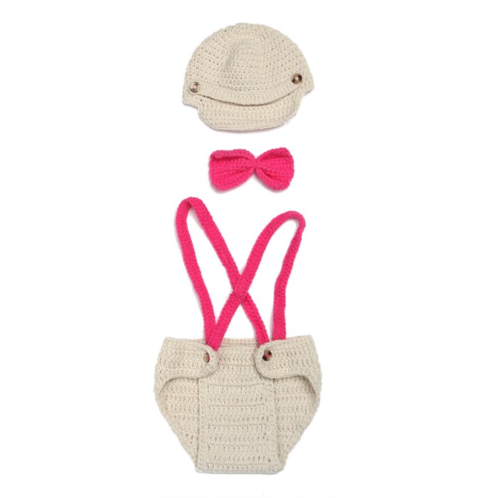 Baby Crochet Boy Gentleman Set Crochet Newborn Hat Bow Tie and Suspender Set Infant Boys Photography Props 1set MZS-14033