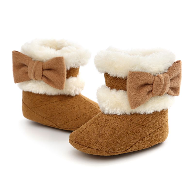 Pasgeboren Baby Meisjes Winter Warm Boog Fur Mid-Kalf Lengte Slip-On Harige Laarzen 0-18M baby Baby Snowboots W Zachte Bodem Schoenen