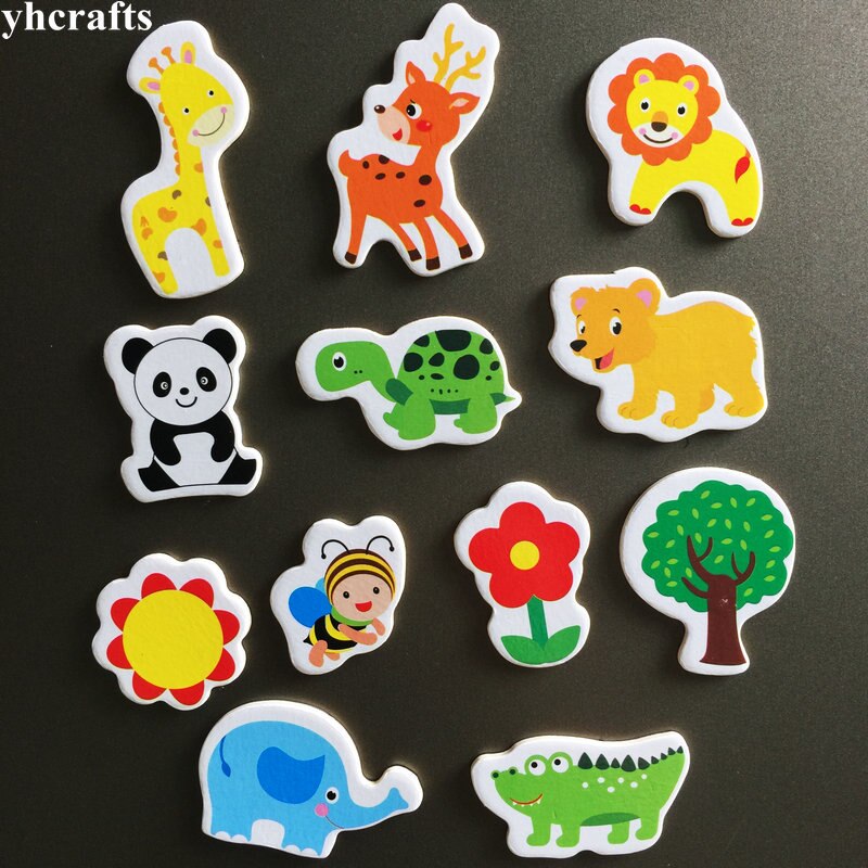 12PCS/LOT. Giraffe Sika deer crocodile Panda Turtle animals flowers soft magnet White blackboard magnet Kindergarten crafts OEM: 12PCS animal