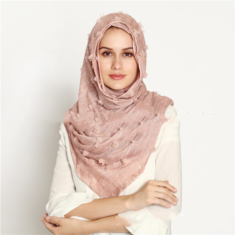 Baumwolle binden-färben Jacquard Ball Muslimischen Hijabs Kopftuch Arabischen Frauen schlicht Schals wickelt Malaysia Lange Schal Islamischen Hijab 180x90cm