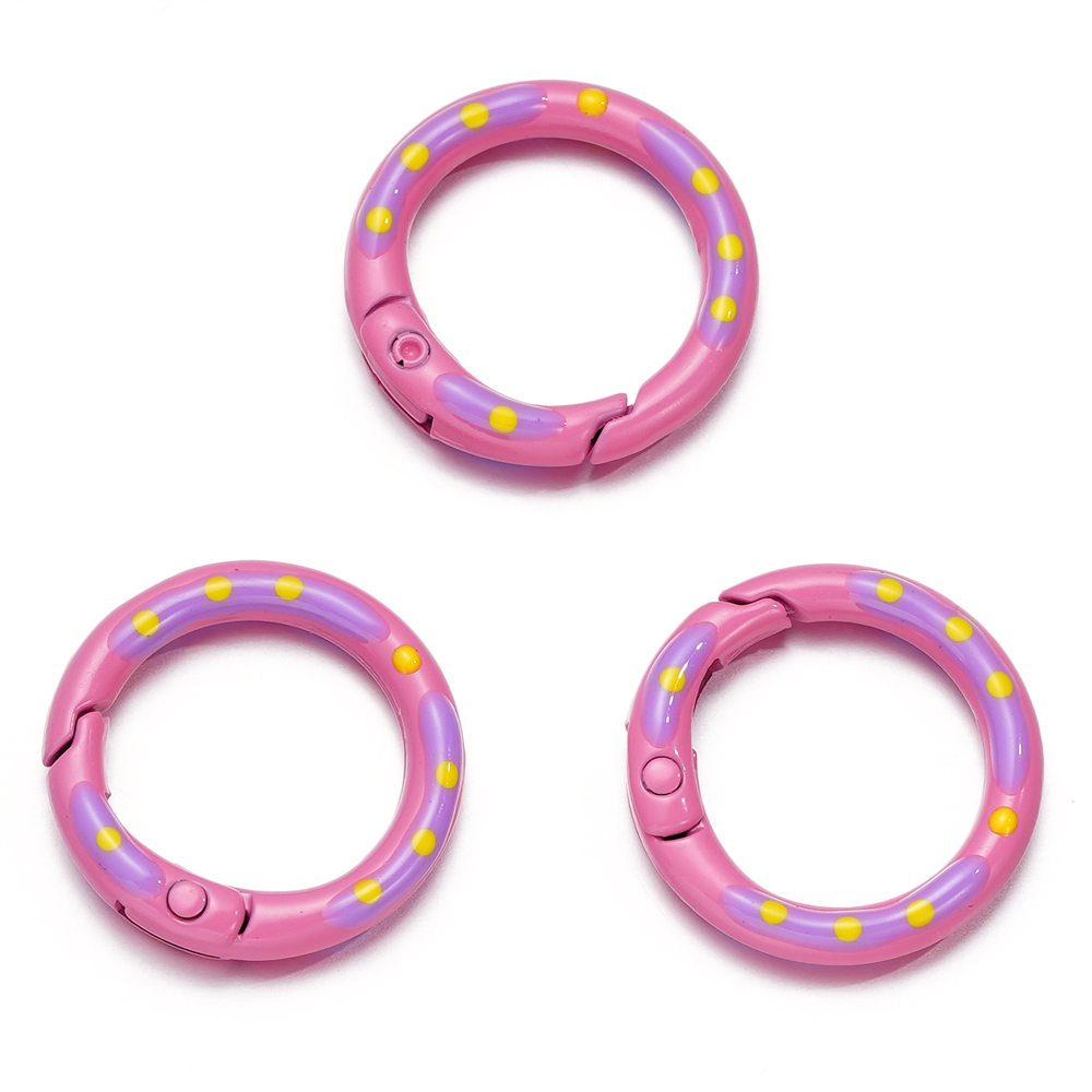 5pcs/lot Multicolor Metal Round Ring Spring Clasp Carabiner Keychain Clips Hook Dog Chain DIY Jewelry Buckle Connector Supplies: Pink
