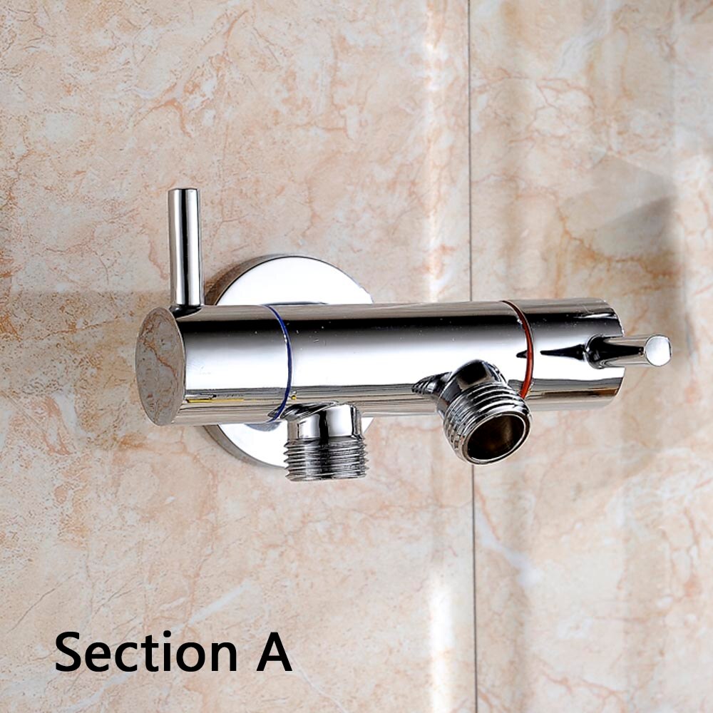 1/2 inch(DN15) Wall Mounted Double Outlet Outdoor Faucet Bathroom Wall Mounted Wash Toilet 1 inlet 2 outlet Angle Valve: Section A