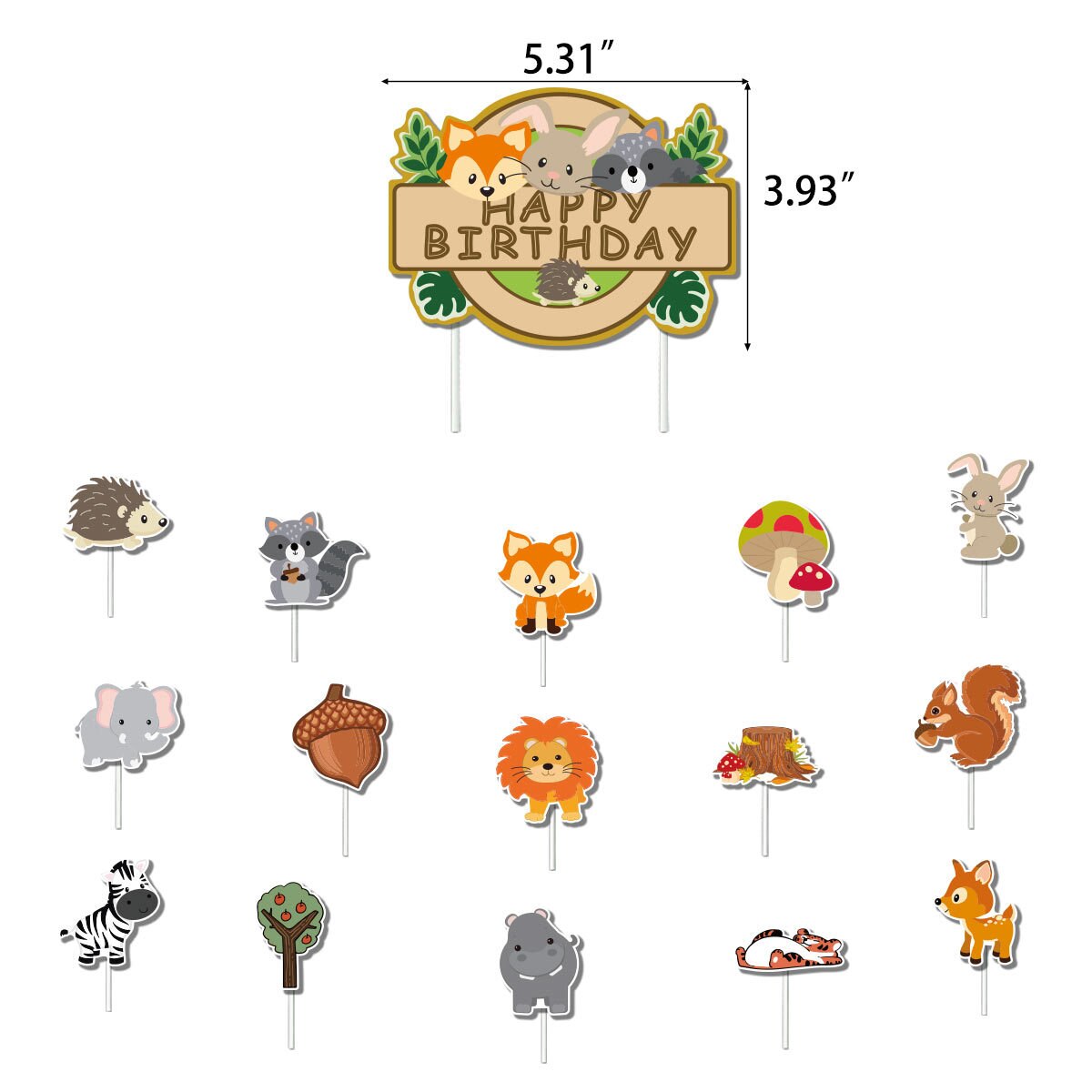 Jungle Safari Cupcake Topper Happy Birthday Banner Animal Cake Flags For Birthday Party Decorations Kids Boy Favors Supplies