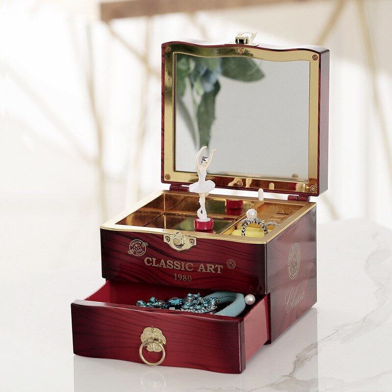 DIY Music Box Jewelry Box Spinning Dancing Girl Day Year Christmas Wooden Box Box Halloween