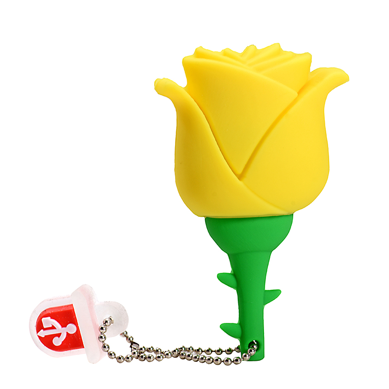 Unidades flash USB de rosa roja de dibujos animados, memoria rosa de 128GB, 64GB, para niños, Pen Drive, llavero colgante gratuito de 32GB: YELLOW / 64 GB