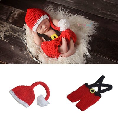 Baby Fotografie Props Kerstman Hoed broek Set Gebreide Baby Winter Hoed Jaar Beanie Baby Baby Shower Pasgeboren props: Default Title