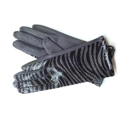 Gants à écran tactile pour femmes | Hiver, motif de serpent en Faux cuir d'animal, gant de conduite, daim velours épais, gant léopard H87: H85 Gray
