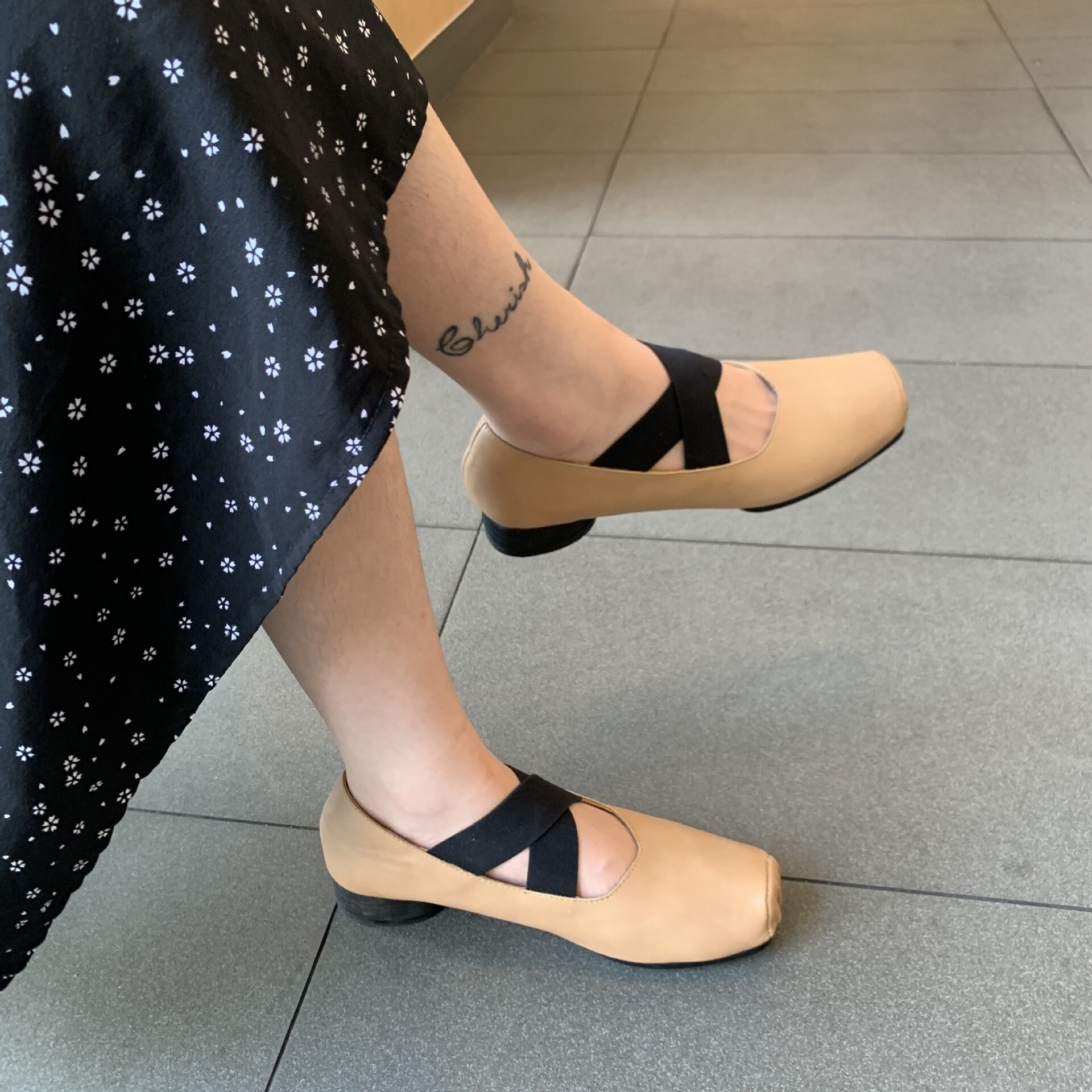 Vintage elastisk korsbånd ballerina ballettsko kvinner pu lær firkantet tå loafers tykke grunne leiligheter høstmokasiner