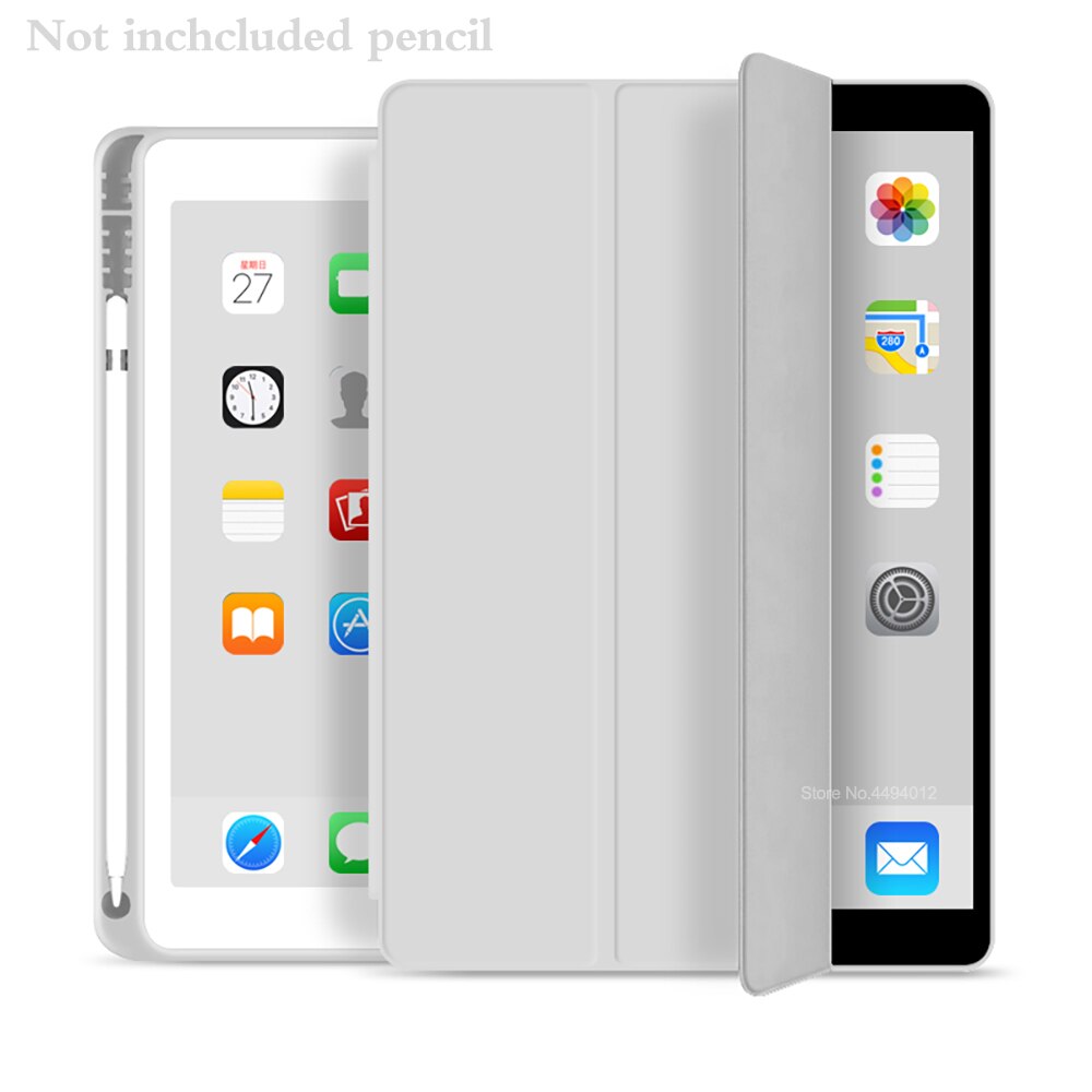 With Pencil Holder Case For iPad 10.2 inch Smart Case PU Leather Protective Shell Auto Sleep / Wake Cover For Model A2197: Gray