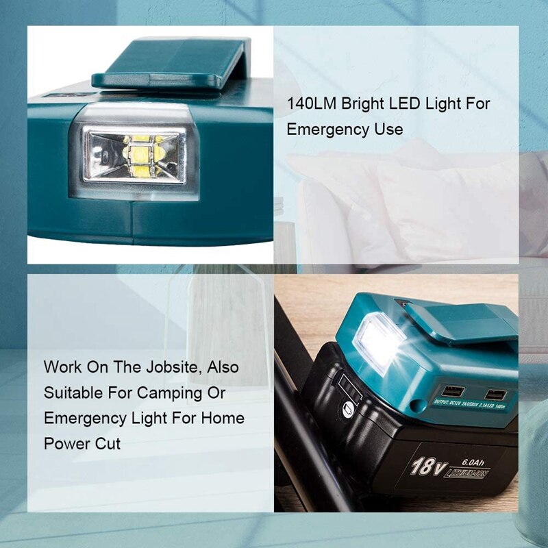 for Makita ADP068 14.4V/18V Lithium-Ion Battery Adapter Power Source Batteries Charger with Dual USB Ports LED Light