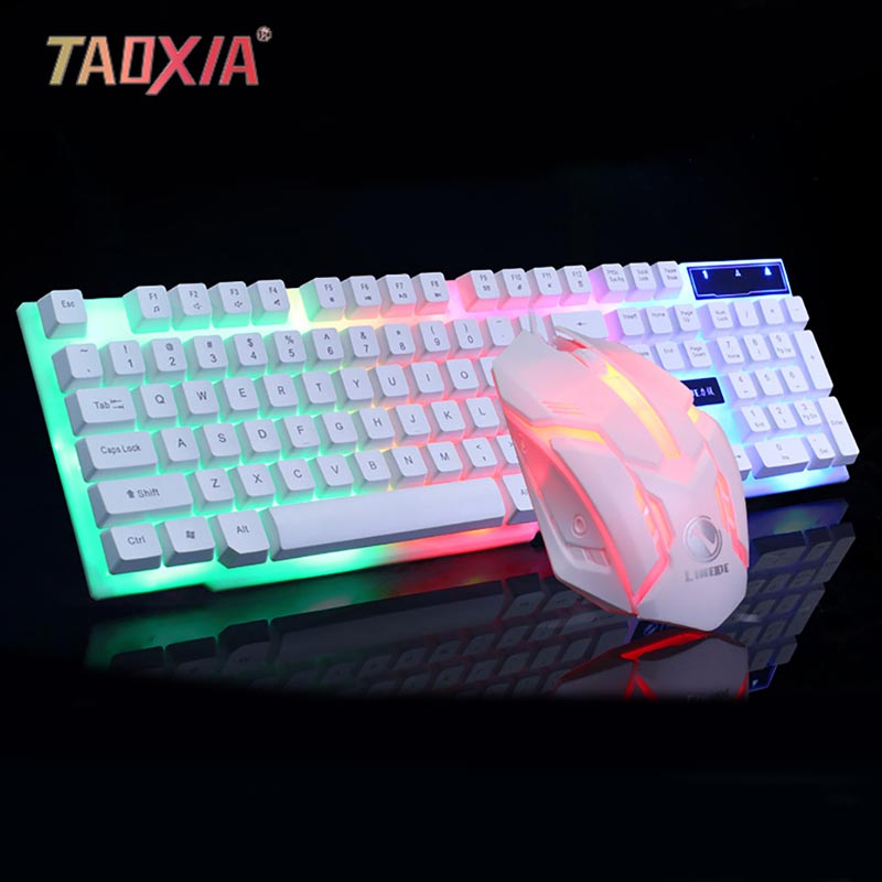 Office Household White Seven Colors Luminescent USB Cable Competitive Suspension Keyboard and Mouse Game Backlight Kit: white