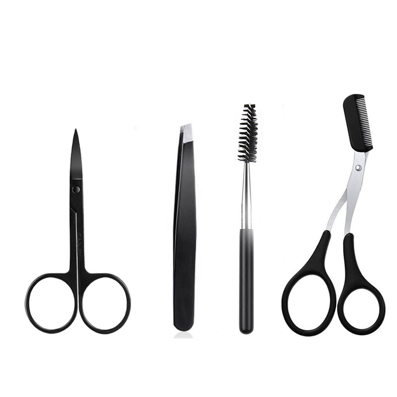 【Ventes chaudes】 tondeuse à sourcils noire ciseaux tondeuse à sourcils avec peigne pince à sourcils outil à cils acier inoxydable