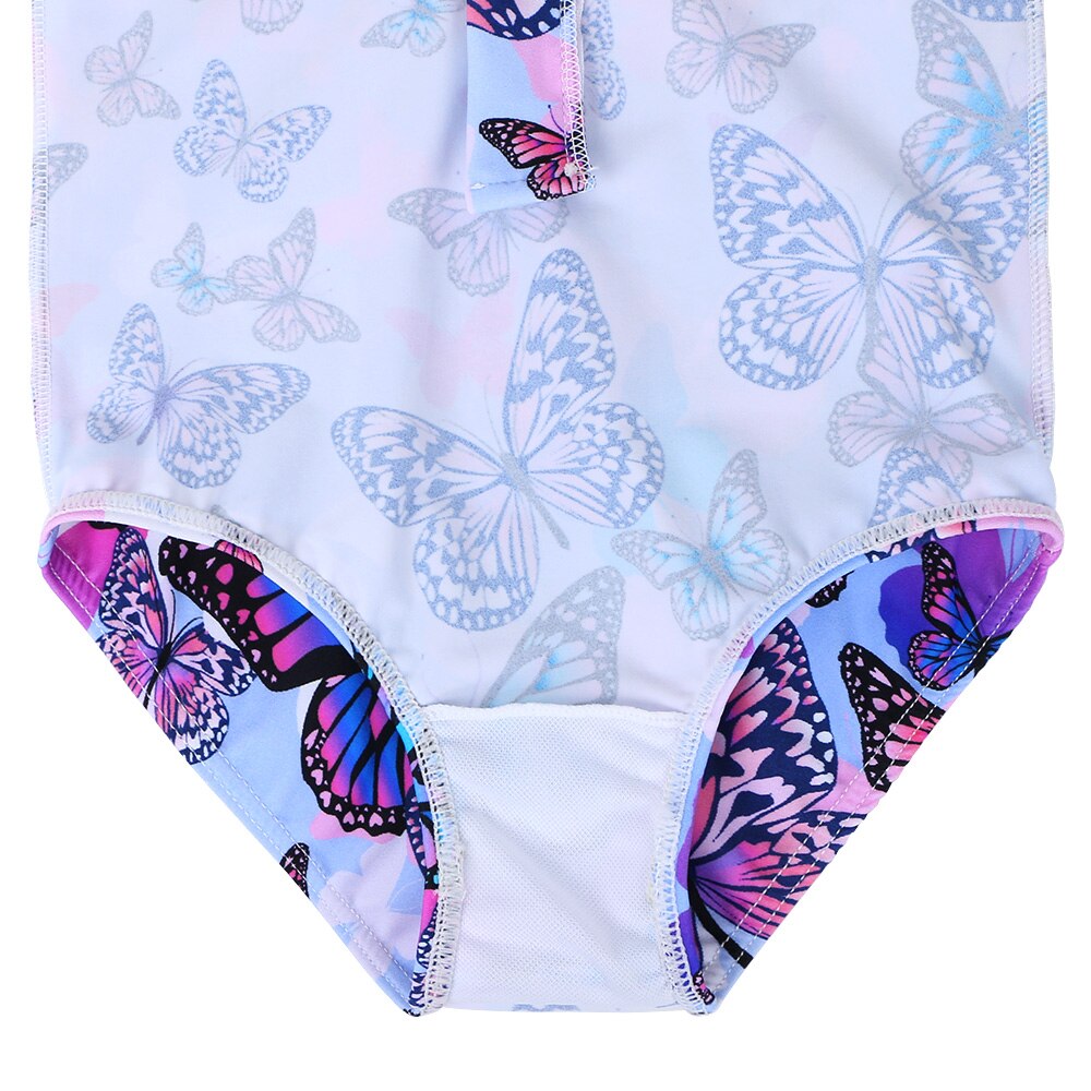 BAOHULU One Piece Long Sleeve Girls Swimwear Kids Butterfly Print Bodysuit UV 50+ Sun Protection Beachwear with Ziper