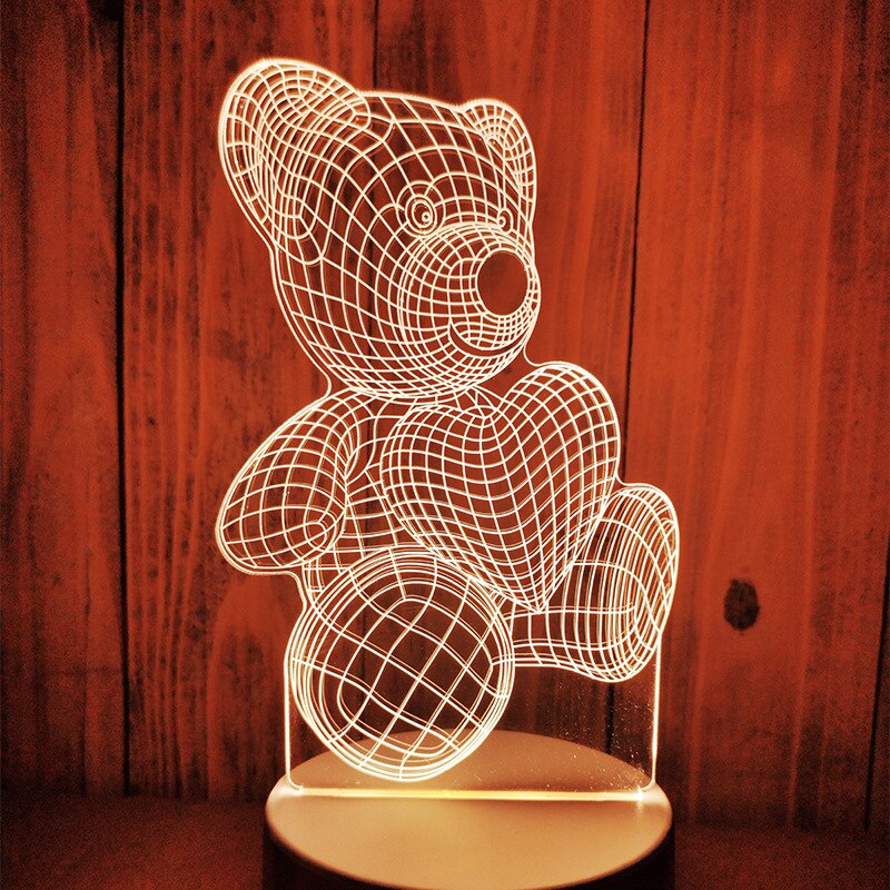 für Freundin Freund 3D Hologramm Lampe USB Acryl Lichter Romantische Liebe Jahrestag Vorhanden Valentinstag: Bär