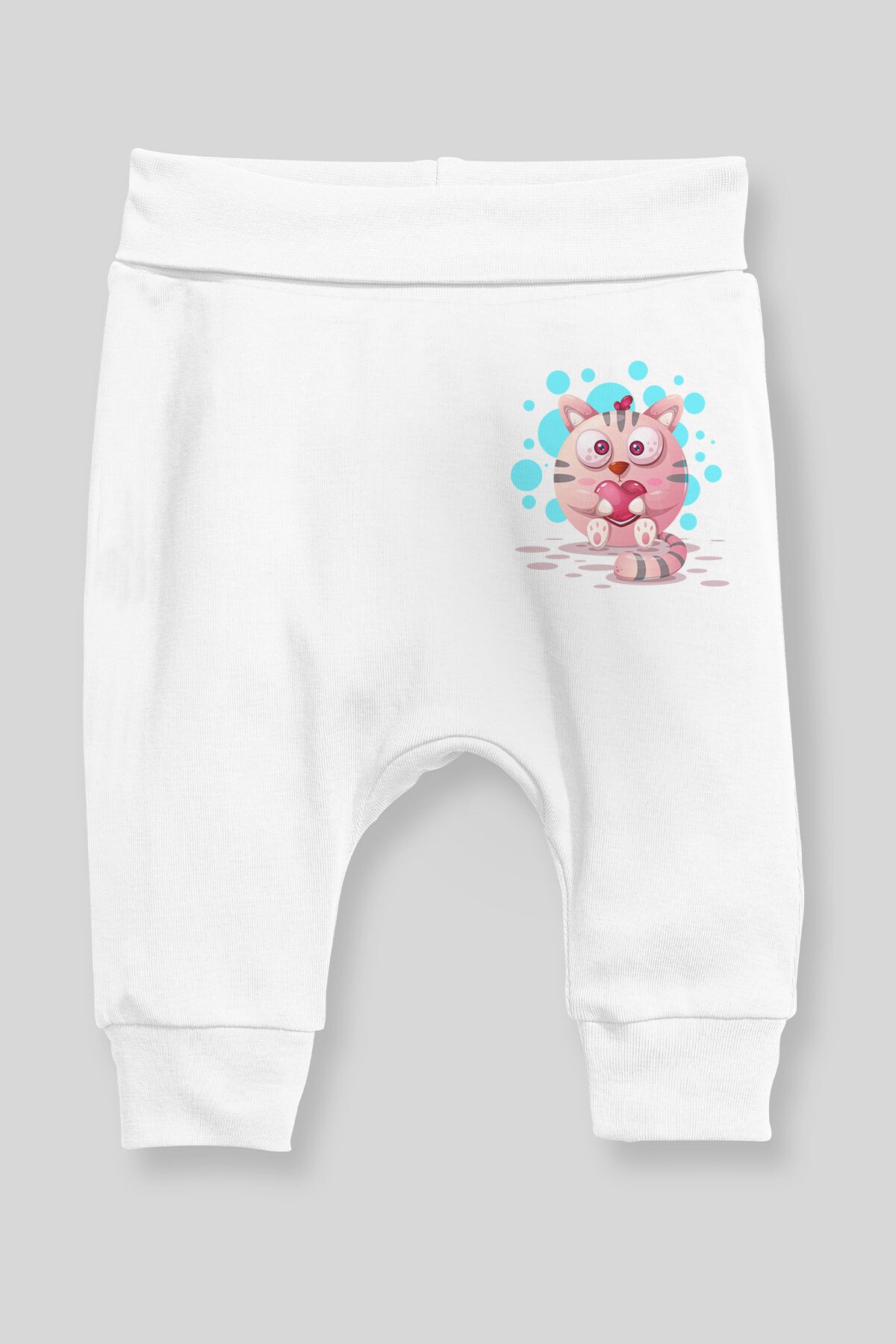 Angemiel Baby Süße Herz Holding Katze Baby Junge Pluderhosen Pantalon Weiß