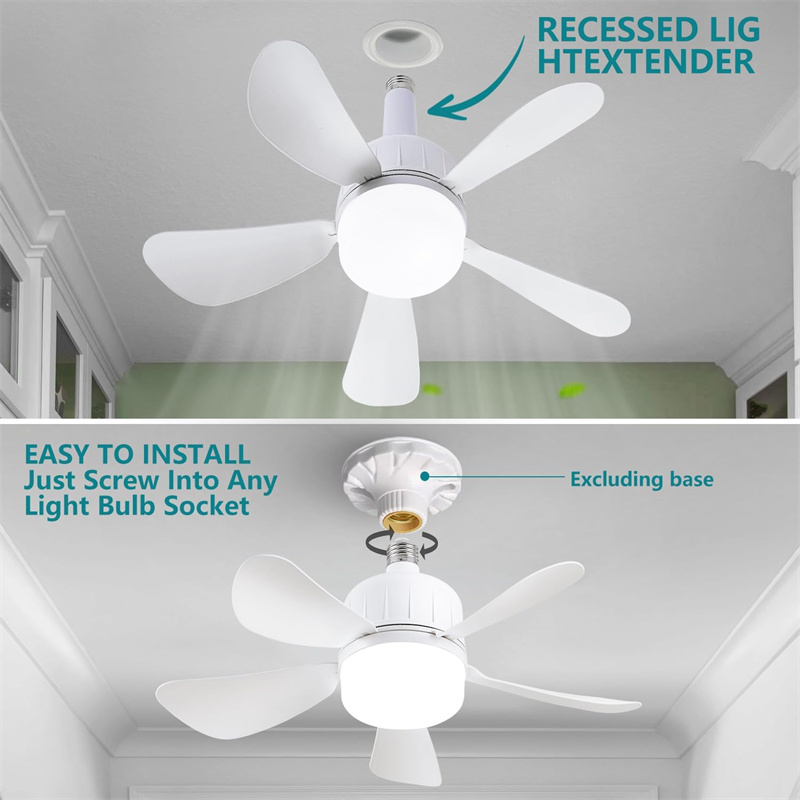 Ventilador de techo LED con casquillo de luz con control remoto E27 ventiladores de techo LED regulables con luces para cocina garaje dormitorio 3 colores