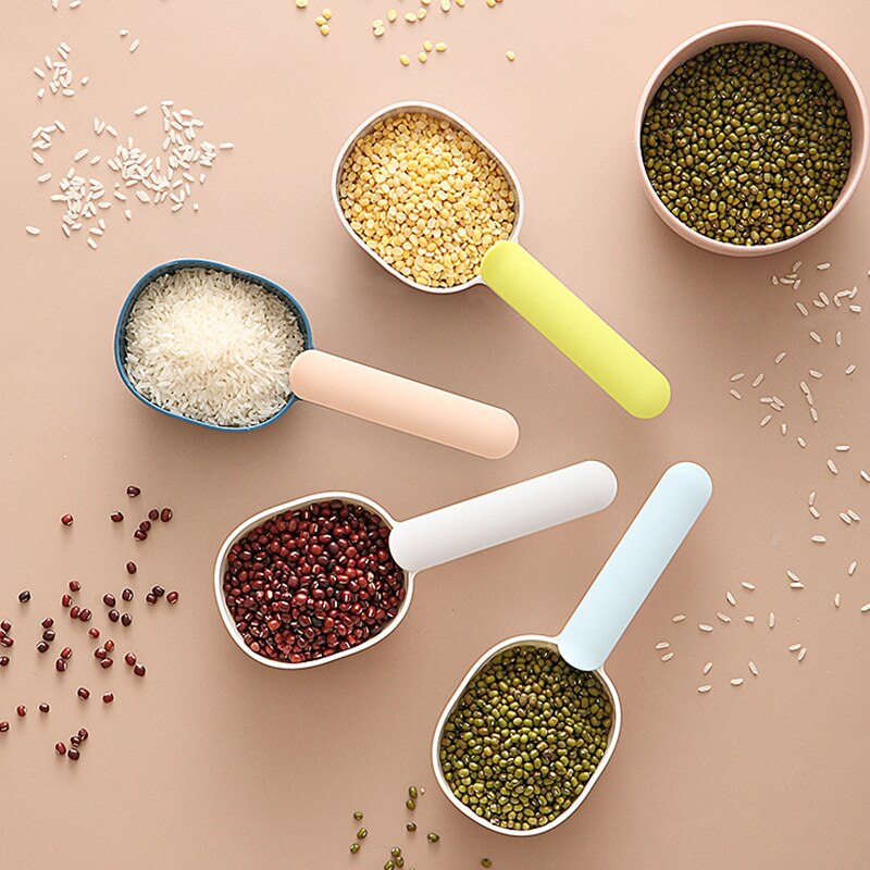 Cuchara para Harina de granos gruesos con Clip, cuchara de plástico para arroz, gran capacidad, cuchara de sellado para el hogar, accesorios de cocina, 1 ud.