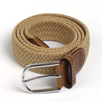 Mannen Elastische Stretch Taille Riem Zwart Canvas Gevlochten Kleine Elasticiteit Geweven Lederen Riem Brede Metal Stretch Riem Voor mannen: Style1 Khaki