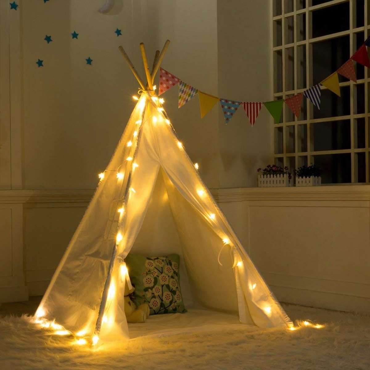 130cm Spielen-Zelt Tipi Dreieck KidsTent Tipi Leinwand Schlafen Kuppel Tipi Haus Wigwam Zimmer freundlicher Zelt Spiel-haus