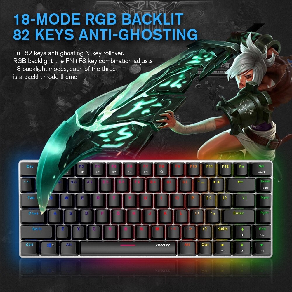 AJAZZ AK33 RGB Mechanical Keyboard Compact 82 Keys Anti-Ghosting Wired Gaming Keyboard for Win PC Gamer