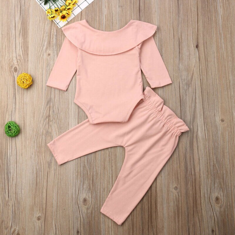 Casual 2 STUKS Peuter Kids Baby Meisjes Ruffle Romper Tops Broek Winter Outfits Kleding Slash Nek Warm meisjes kleding set