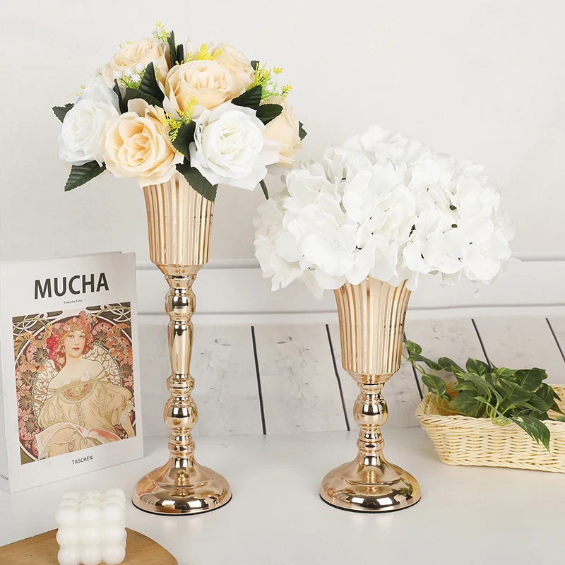 1pc metall trumpetvaser bröllopsfest rekvisita bordsdekorationer blomsterställ ljusstake välkomstområde vägguide skrivbordsdekor