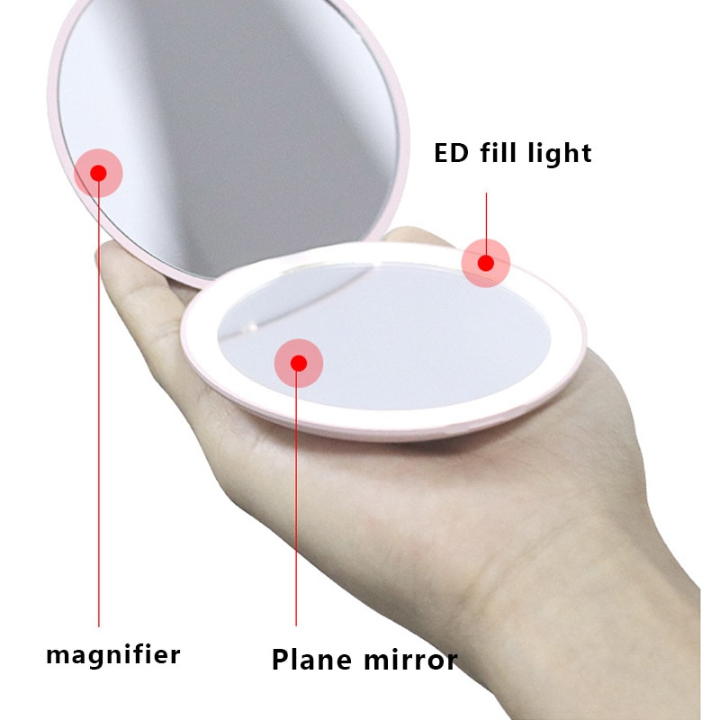Espejo de maquillaje portátil con luz LED, plegable, redondo, con aumento, anillo de belleza de viaje, luz de relleno para fotos, espejos pequeños, 1 ud.