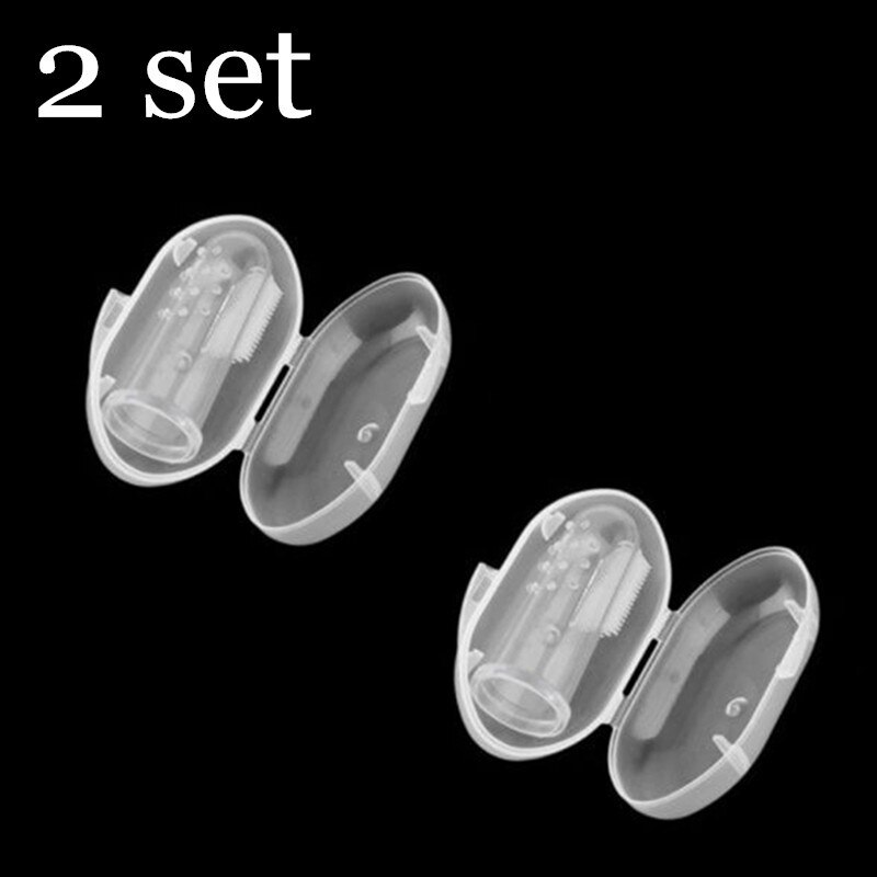 2 Set Baby Vinger Tandenborstel Zachte Siliconen Tandenborstel + Box Kinderen Tanden Clear Baby Tandenborstel Rubber Schoonmaken Baby Borstel: White