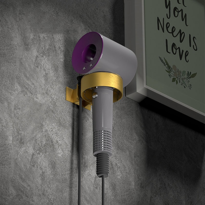 Brushed Gold Aluminum Bathroom Hair Dryer Rack Wall Mounted Bathroom Shelf Storage Bathroom Accessories