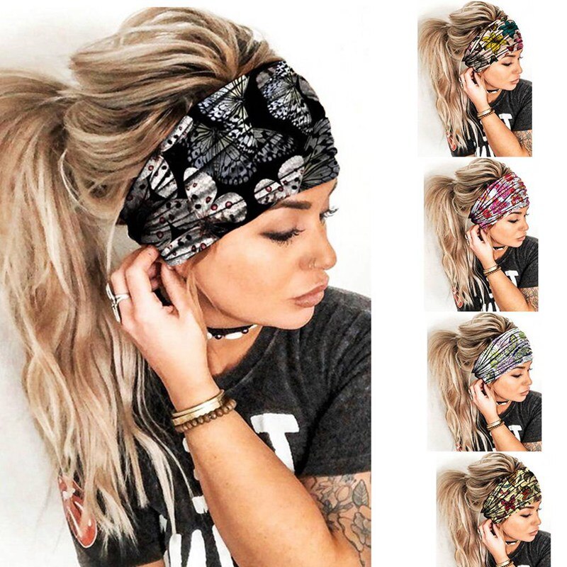 1Pc Bloemen Gedrukt Yoga Haarband Sport Elastische Hoofdband Gym Anti-Slip Slim Haarband Voor Fitness Anti-transpirant hoofdband