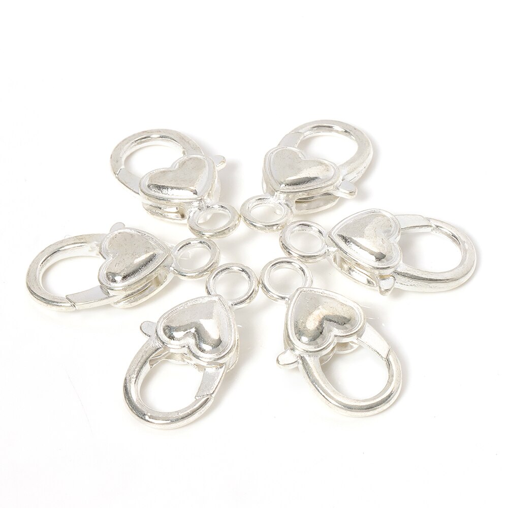 10 teile/los 14x27mm Antike Silber Herz bilden Karabiner Haken Halsketten Armbinde Kette Anschlüsse Für DIY Schmuck zubehör: silber-