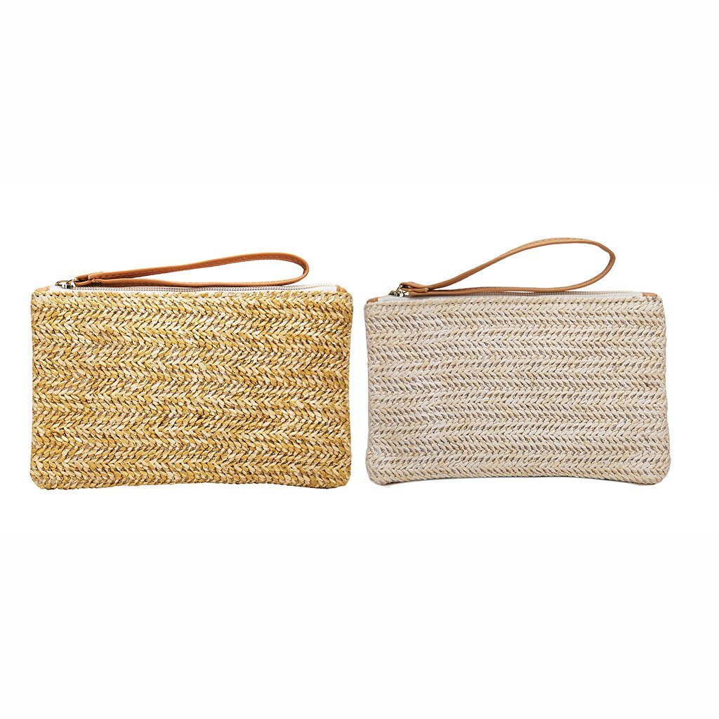 Straw Weave Day Cluthes Women Bohemia Beach Hand Bags Lady Summer Style Portable Weaving Handbag Zip Mini Clutch Pouch