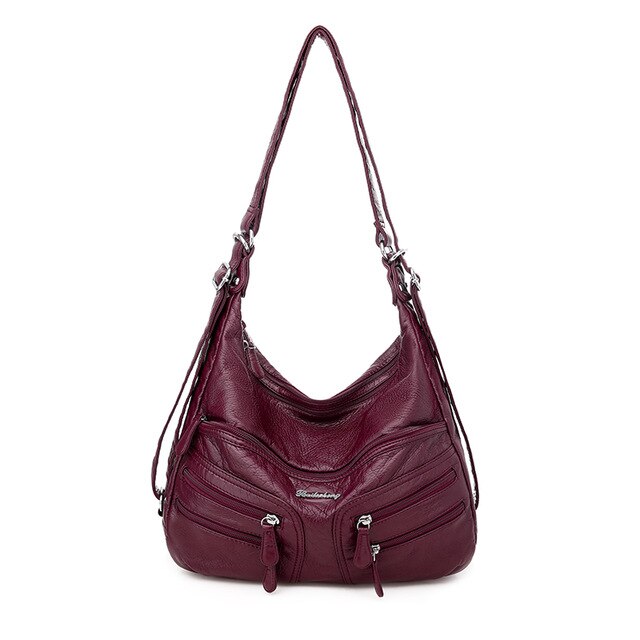 Bolso de hombro grande para mujer, bolsa de viaje de lujo, de piel suave, de 2 capas, multifunción: wine red-2