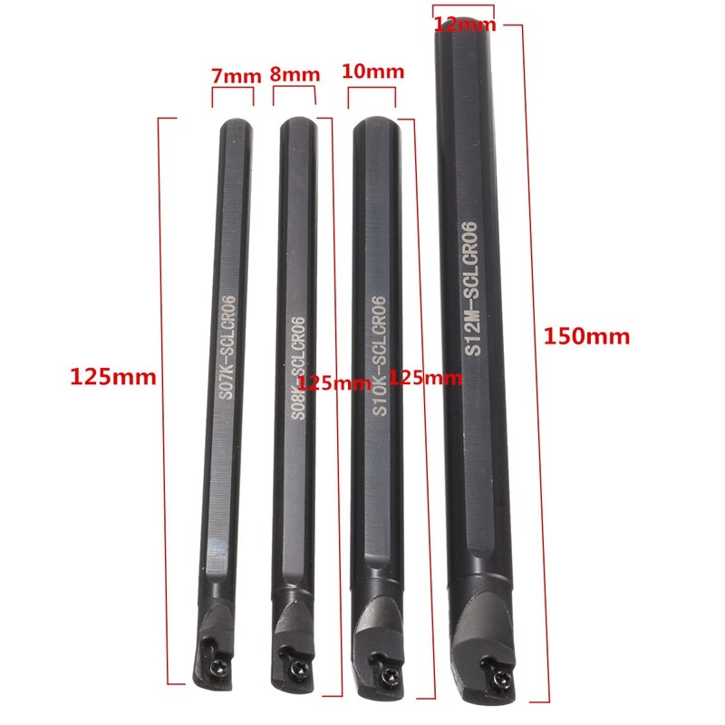 4 Set Of 7/8/10/12Mm Sclcr Lathe Boring Bar Tool Holder+10Pcs Ccmt 0602 Inserts