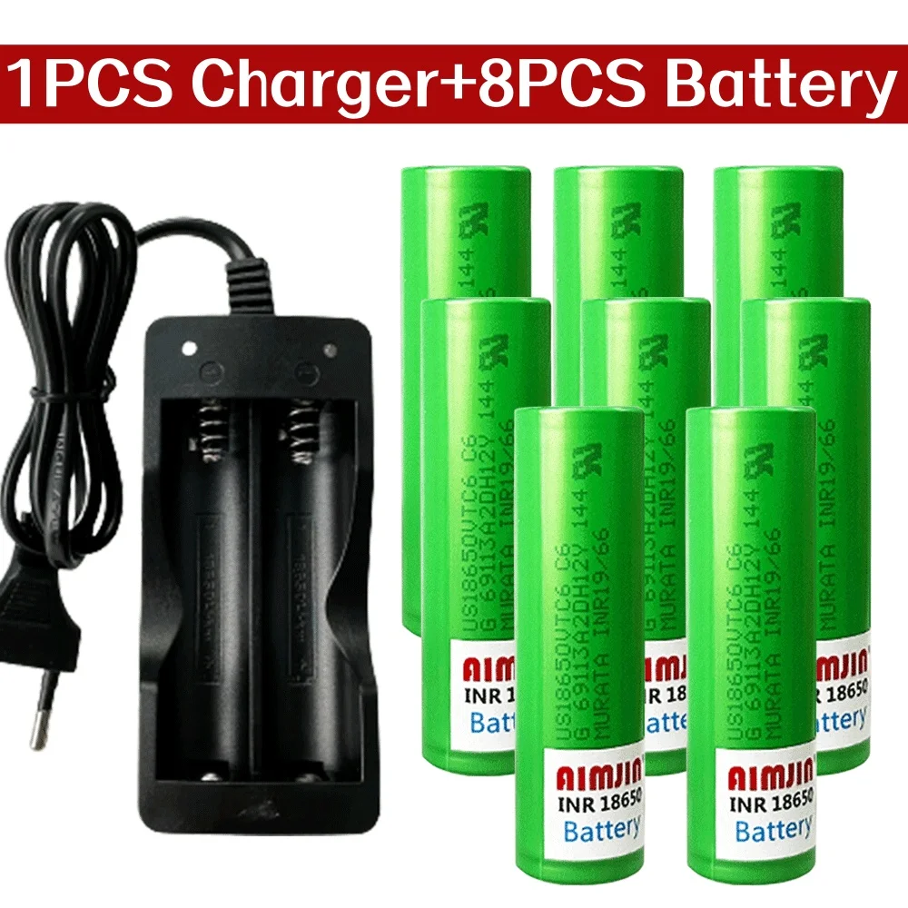 100% novo 18650 VTC6 3.6V 3000mAh bateria recarregável de íon de lítio adequada para controle remoto, lanternas etc + carregador: Bege