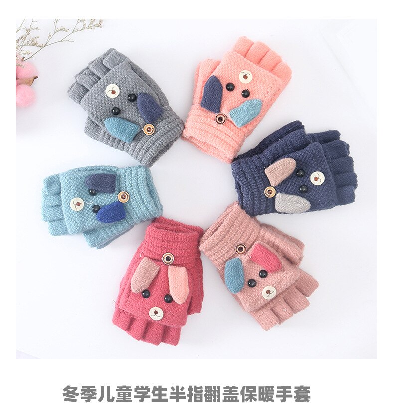 Toddler Baby Gloves Kids Mittens Primary School Cashmere Knit Thicken Patchwork Baby Winter Warm Gloves Boys Girls 4-12Y