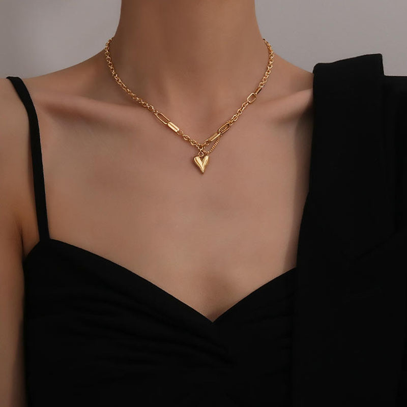 Gouden Kleur Hart Hanger Ketting Voor Vrouwen Trend Meisjes Sleutelbeen Ketting Sieraden Feestelijke: Licht Geel Goud Kleur