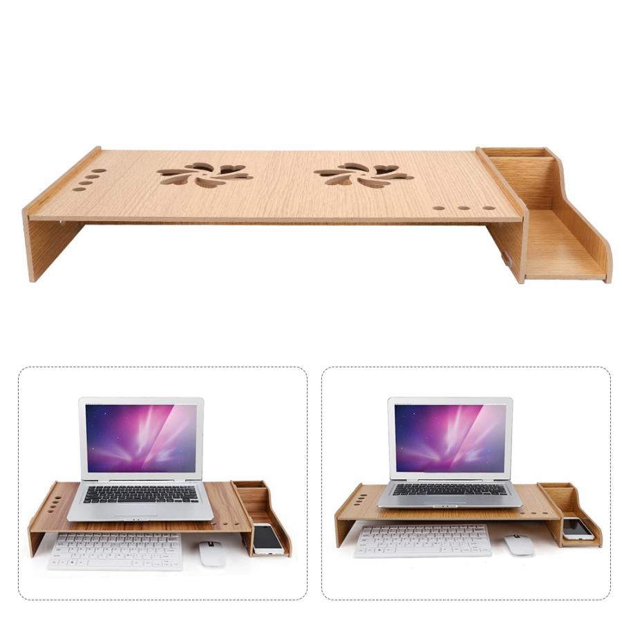 Office Wood Desktop Monitor Stand Riser Computer Screen Riser Shelf Desk Storage Box Wooden Rack PC Laptop Stand Organizer