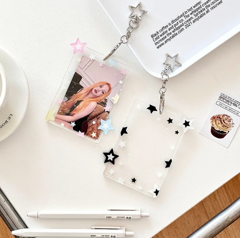 Y2k Acrylic Photocard Holder Key Chain INS Ins Idol Photo Card Holder Decorative Student ID Badge Holder Girls Card Sleeves